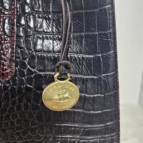 Brahmin Chocolate Croc Embossed Shoulder Bag Classic - Picture 2 of 16
